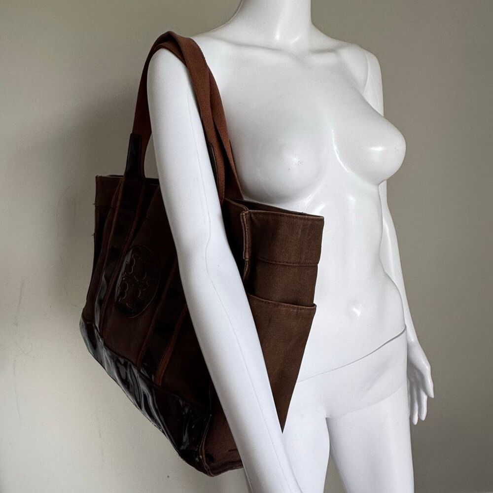 Tory Burch Brown Canvas and Patent Leather Tote - Picture 6 of 11